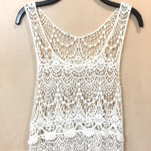 Ivory Cover Up Crochet Bikini Summer Beach Pool Dress, Size S/M